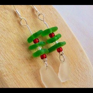 SEAGLASS EARRINGS Holiday Beaded Sterling Silver